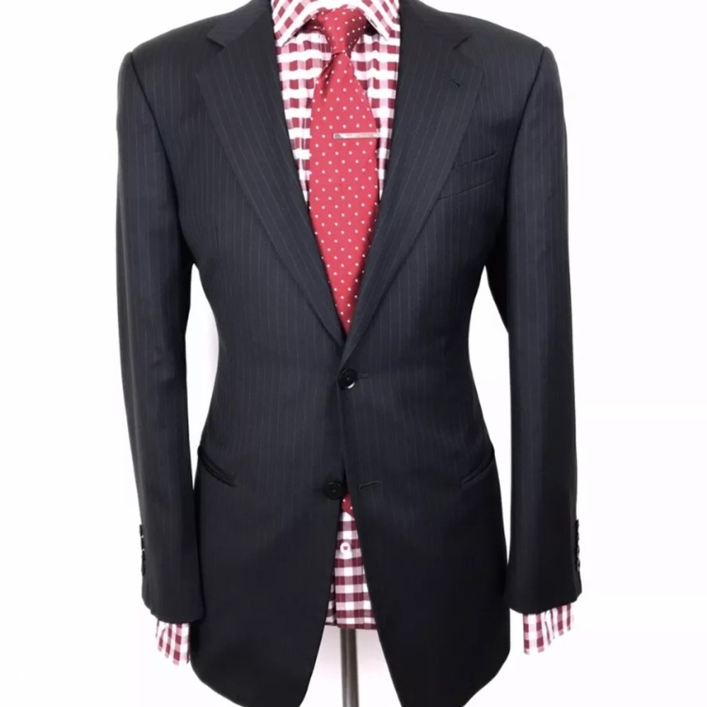 ARMANI COLLEZIONI MENS CHARCOAL GREY STRIPED SILK